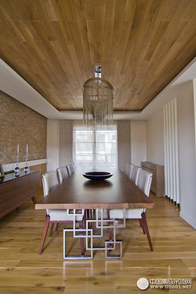 现代木质吊顶效果图，别墅家庭餐厅吊顶图片