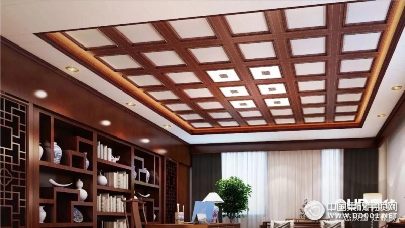 奥华生态顶墙金丝胡桃木中式书房案例 新中式装修效果图