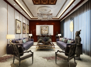 法狮龙中式客厅背景墙装修效果图，中式客厅背景墙案例