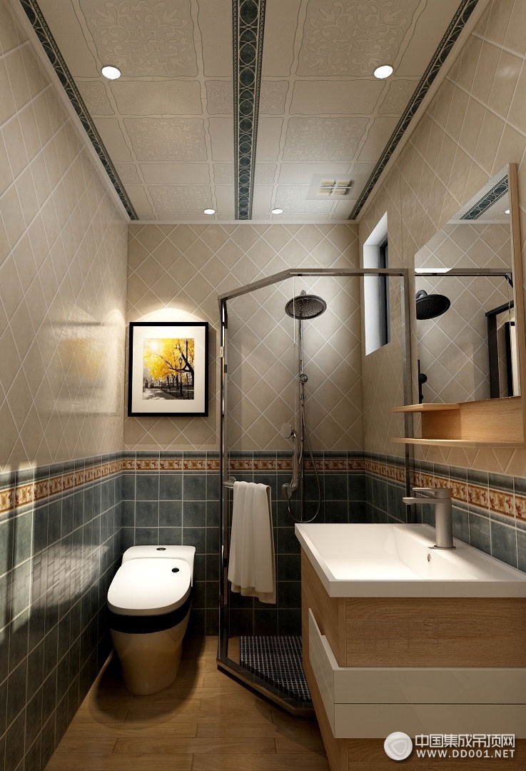 卫生间吊顶现代风装修效果图，品格浴室吊顶装修案例