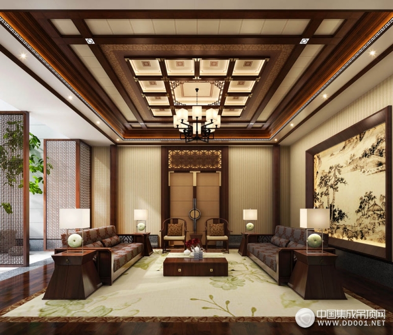 中式客厅装修效果图，巴迪斯顶墙客厅装修案例