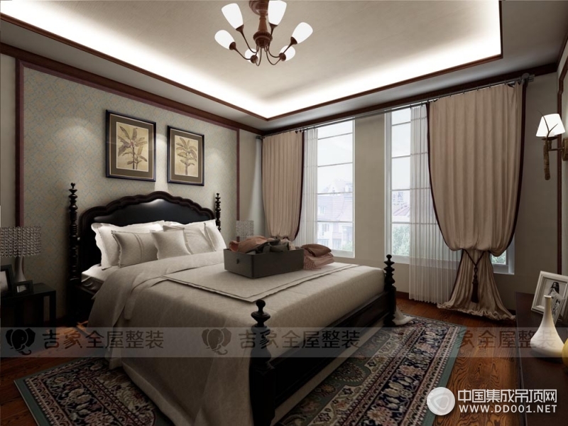 吉象顶墙美式风格卧室装修效果图，美式卧室装修图