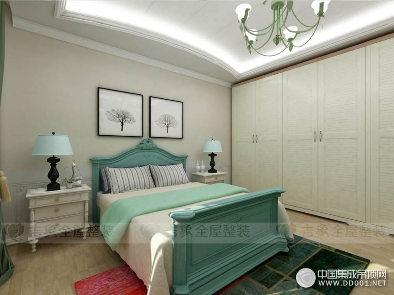 吉象顶墙美式风格卧室装修效果图，美式卧室装修图