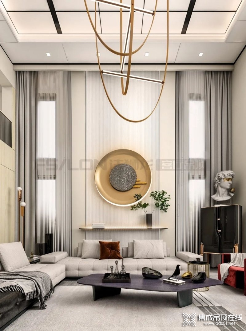 法狮龙客厅吊顶别墅全案设计效果图，现代别墅空间